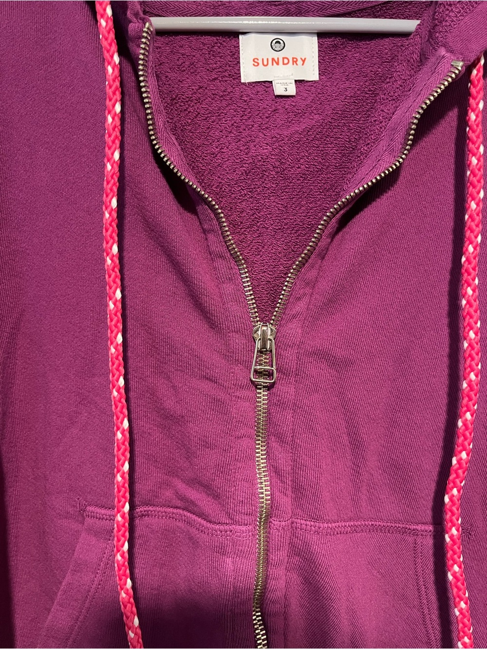 Sundry Raspberry Zip Hoodie with Drawstring - Picture 4 of 6
